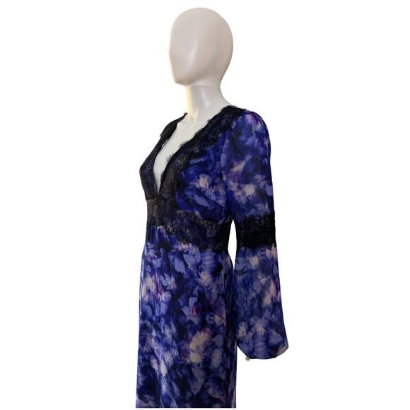 Badgley Mischka Bethany Gown Blue Black LS Whimsigoth Maxi 0 Witchy Victorian - Picture 7 of 10